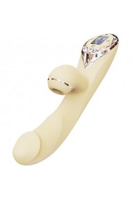 Вакуумний вібратор-кролик з підігрівом KisToy A-King Pro Yellow, з LED-екраном