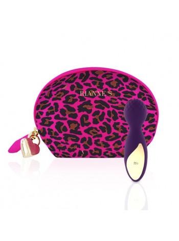 Компактний вібромасажер Rianne S: Lovely Leopard Purple, косметичка-чохол в подарунок