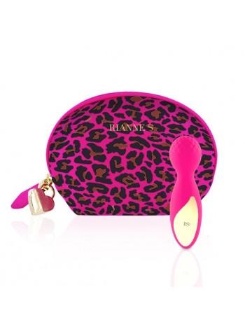 Мини-вибромассажер RIANNE S - Lovely Leopard Mini Wand Pink + косметичка