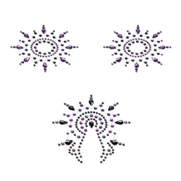 Пэстис из кристаллов Petits Joujoux Gloria set of 3 - Black/Purple, украшение на грудь и вульву
