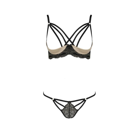 Комплект білизни Passion Exclusive VALERY SET OpenBra XXL/XXXL black, стрепи, трусики, відкритий ліф