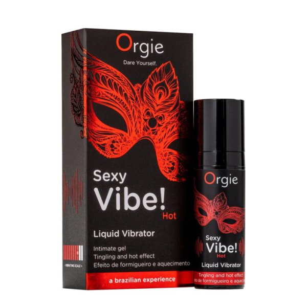 Жидкий вибратор Orgie Sexy Vibe! Hot, 15 мл, согревающий, очень мощный, со вкусом клубники