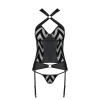 Сетчатый комплект с узором Passion HIMA CORSET L/XL, black, корсет с халтером, подвязки, трусики || Сітчастий комплект з візерунком Passion HIMA CORSET L/XL black корсет з халтером, підв'язки, трусики || Mesh set with pattern Hima Corset black L/XL - Passion, corset with halter, garters, panties