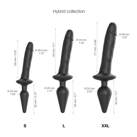 Анальная пробка с дилдо 2в1 Strap-On-Me SWITCH PLUG-IN REALISTIC DILDO Black XXL, диаметр 5,2/3,9 см || Анальна пробка з дилдо 2в1 Strap-On-Me SWITCH PLUG-IN REALISTIC DILDO Black XXL, діаметр 5,2/3,9 см || 