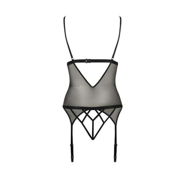 Корсет с открытой грудью Passion DIABOLINA CORSET L/XL, black, пажи, трусики, полупрозрачный