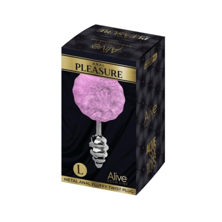 Металлическая анальная пробка Кроличий хвостик Alive Fluffy Twist Plug L Purple, диаметр 3,8 см || Металева анальна пробка Кролячий хвостик Alive Fluffy Twist Plug L Purple, діаметр 3,8 см || 
