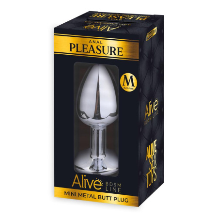 Металлическая анальная пробка с кристаллом Alive Mini Metal Butt Plug Black M || Металева анальна пробка з кристалом Alive Mini Metal Butt Plug Black M || 