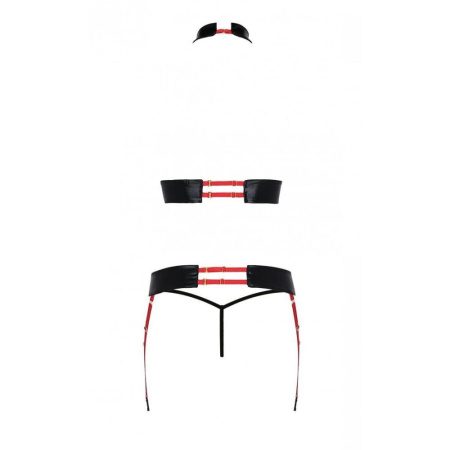 Комплект женского белья из ремешков Passion AZIZA S/M, red, бюстгальтер, пояс, стринги || Комплект жіночої білизни з ремінців Passion AZIZA S/M, red, бюстгальтер, пояс, стринги || Erotic kit Aziza.