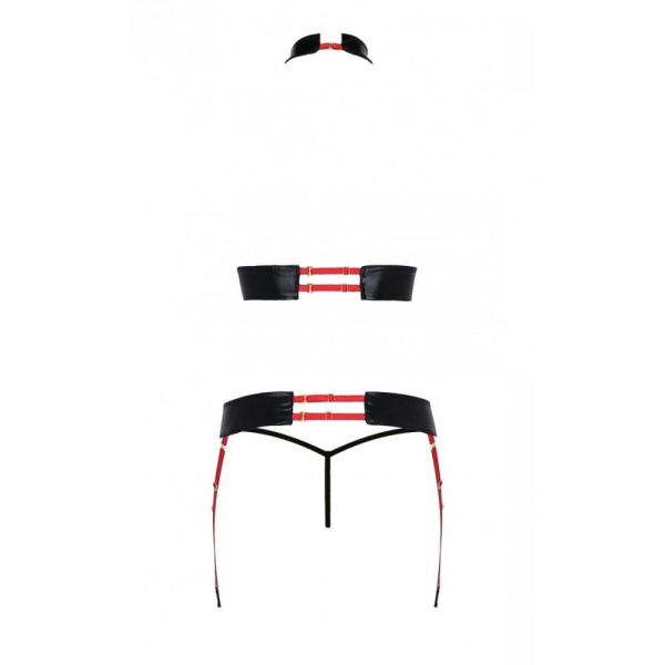 Комплект женского белья из ремешков Passion AZIZA S/M, red, бюстгальтер, пояс, стринги