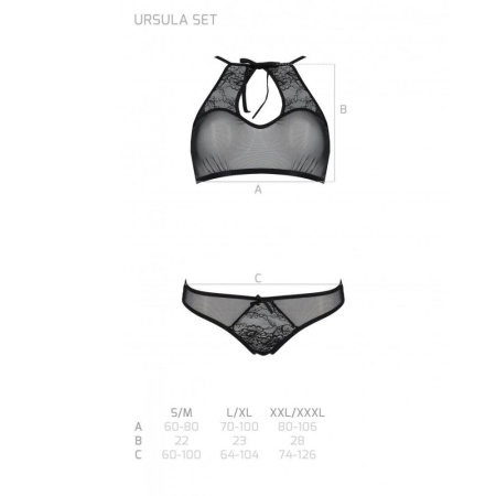 Комплект: бра, трусики с ажурным декором и открытым шагом Passion URSULA SET L/XL, black || Комплект: бра, трусики з ажурним декором та відкритим кроком Passion URSULA SET L/XL, black || Set: 5xl, panties with weave decor and fights shagom Ursula Set black L/XL — Passion