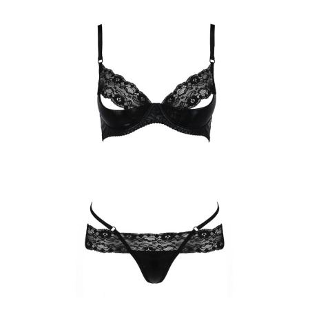 Комплект белья Passion Exclusive NORTH SET XXL/XXXL, black, лиф и трусики с элементами под латекс || Комплект білизни Passion Exclusive NORTH SET XXL/XXXL, black, ліф і трусики з елементами під латекс || Set lingerie NORTH SET black XXL/XXXL - Passion Exclusive: bodice and panties with elements under latex