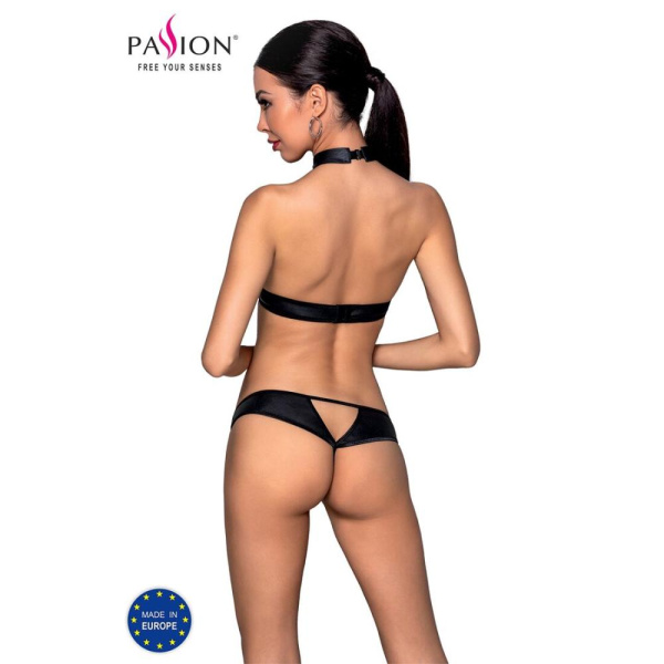 Комплект открытый топ и трусики из эко-кожи с люверсами Passion MALWIA SET Open Bra XXL/XXXL black