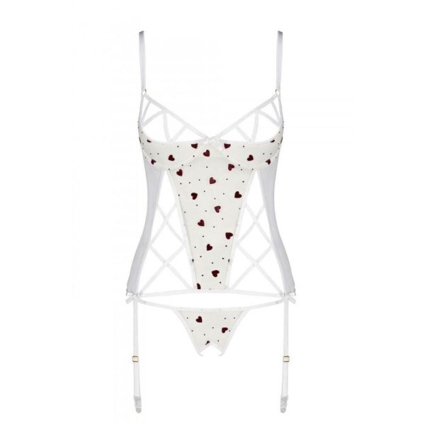 Корсет с подвязками, стринги Passion LOVELIA CORSET XXL/XXXL, white