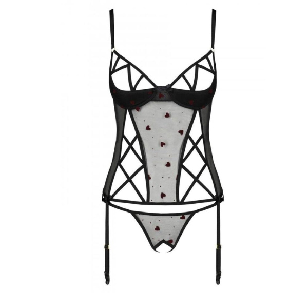 Корсет с подвязками, стринги Passion LOVELIA CORSET S/M, black