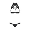 Комплект открытый топ и трусики из эко-кожи с люверсами Passion MALWIA SET Open Bra XXL/XXXL black || Комплект відкритий топ та трусики з екошкіри з люверсами Passion MALWIA SET OpenBra XXL/XXXL, black || Set: open top and panties from eco-leather with eco Malwia Set with Open Bra black XXL/XXXL