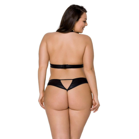 Комплект из экокожи Passion MALWIA SET with Open Bra 6XL/7XL black, топ и трусики с люверсами || Комплект із екошкіри Passion MALWIA SET with Open Bra 6XL/7XL black, топ та трусики з люверсами || PASSION MALWIA SET WITH OPEN BRA 6XL/7Xl Black Eco -Set with Passion Malwia Set With