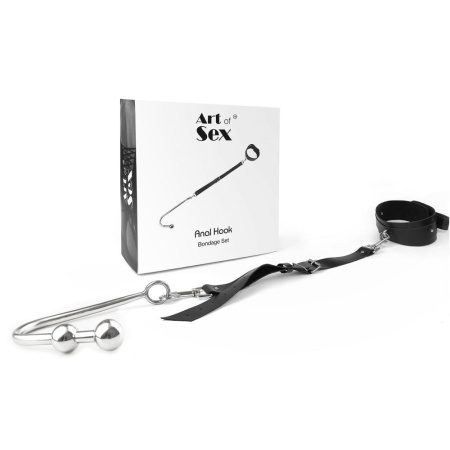 Анальный крюк 3 с ошейником из натуральной кожи Art of Sex - Anal hook, Черный || Анальний гак 3 із нашийником з натуральної шкіри Art of Sex - Anal hook, Чорний || Anal hook 3 with collar from natural skin Art of Sex - Anal hook, Black