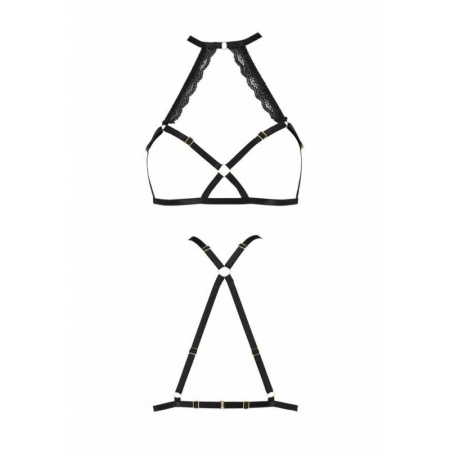 Портупея из стреп с кружевом Passion Exclusive LORRY BRA L/XL, black || Портупея зі стреп з мереживом Passion Exclusive LORRY BRA L/XL, black || On from body-mesh with lace LORRY BRA black L/XL - Passion Exclusive