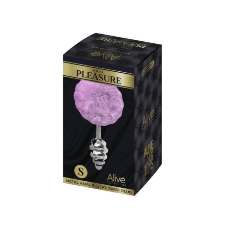 Металлическая анальная пробка Кроличий хвостик Alive Fluffy Twist Plug S Purple, диаметр 2,9 см || Металева анальна пробка Кролячий хвостик Alive Fluffy Twist Plug S Purple, діаметр 2,9 см || 