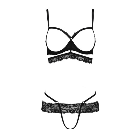 Комплект белья Passion Exclusive SARIA SET OpenBra L/XL, black, стрэпы, откртый лиф, стринги || Комплект білизни Passion Exclusive SARIA SET OpenBra L/XL, black, стрепи, відкритий ліф, стрінги || Set lingerie SARIA SET OpenBra black L/XL - Passion Exclusive: strugs, open bodice, thong