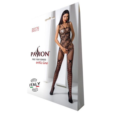 Ажурный бодистокинг с интимными вырезами Passion BS076 black || Ажурний бодістокінг з інтимними вирізами Passion BS076 black || Openwork bodystock with intimate cutouts Passion BS076 black