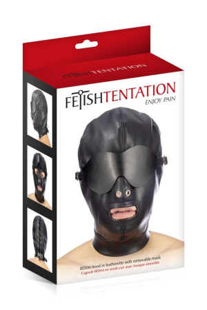 Капюшон для БДСМ со съемной маской Fetish Tentation BDSM hood in leatherette with removable mask || Капюшон для БДСМ зі знімною маскою Fetish Tentation BDSM hood in leatherette with removable mask || Hood for BDSM with removable mask Fetish Tentation BDSM hood in leatherette with removable mask