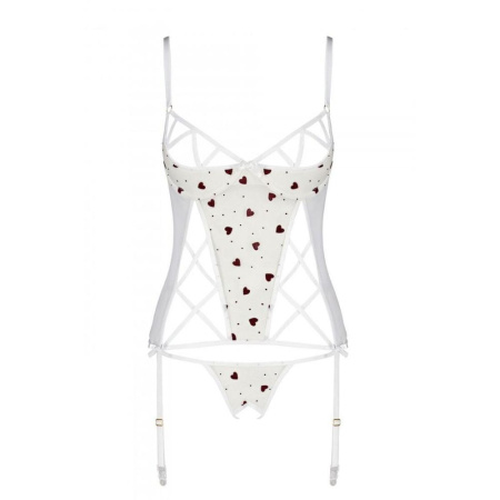 Корсет з підв'язками, стрінги Passion LOVELIA CORSET L/XL, white