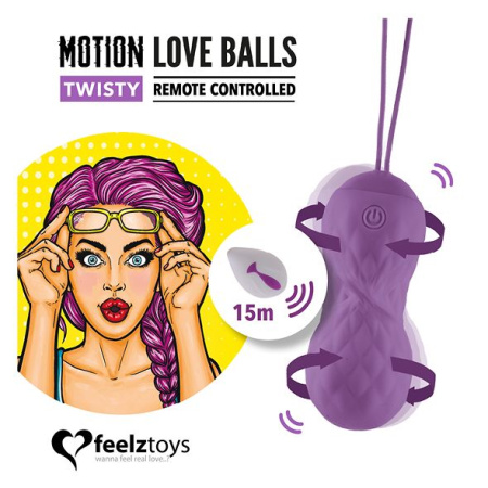 Вагинальные шарики с массажем и вибрацией FeelzToys Motion Love Balls Twisty с пультом ДУ, 7 режимов || Вагінальні кульки з масажем і вібрацією FeelzToys Motion Love Balls Twisty з пультом ДК, 7 режимів || Simulator balls with massage and vibration FeelzToys Motion Love Balls Twisty with remote REMOTE