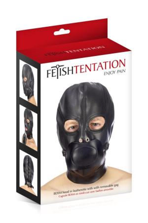 Капюшон с кляпом для БДСМ Fetish Tentation BDSM hood in leatherette with removable gag || Капюшон з кляпом для БДСМ Fetish Tentation BDSM hood in leatherette with removable gag || Hood with gag for BDSM Fetish Tentation BDSM hood in leatherette with removable gag