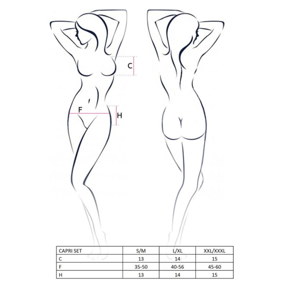 Комплект белья под латекс Passion CAPRI SET L/XL, black, мини-бикини, стринги, пояс для чулок