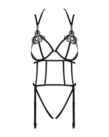 Боди из стреп с доступом Obsessive Badossa crotchless teddy L/XL, черный || Боді зі стреп із доступом Obsessive Badossa crotchless teddy L/XL, чорний || Bodysuit from body-mesh with access Obsessive Badossa crotchless teddy L/XL, black