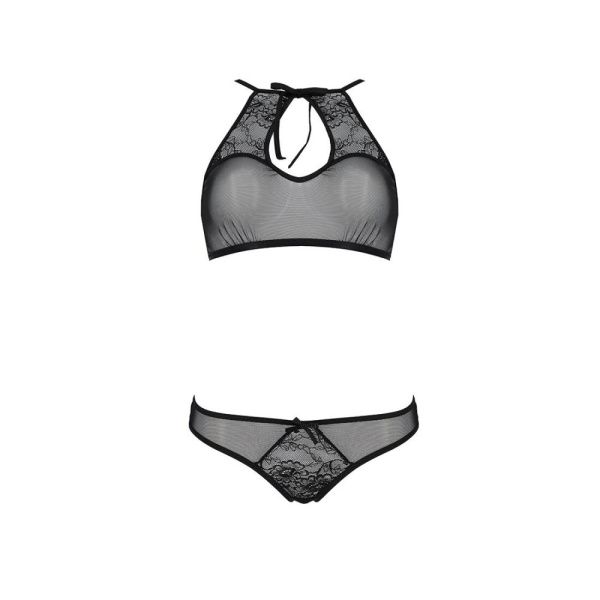 Комплект: бра, трусики с ажурным декором и открытым шагом Passion URSULA SET L/XL, black