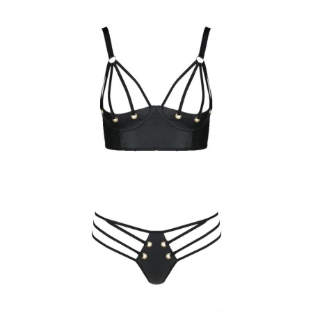 Комплект из экокожи Passion MALWIA BIKINI 4XL/5XL black, с люверсами и ремешками, бра, трусики || Комплект з екошкіри Passion MALWIA BIKINI 4XL/5XL black, з люверсами та ремінцями, бра, трусики || PASSION MALWIA Bikini 4xl/5xl Black Eco -Care