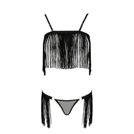 Комплект белья Passion Exclusive KASSANDRA SET OpenBra L/XL, black, лиф из бахромы, трусики-юбка || Комплект білизни Passion Exclusive KASSANDRA SET OpenBra L/XL black, ліф з бахроми, трусики-спідниця || Set lingerie KASSANDRA SET OpenBra black L/XL - Passion Exclusive: bodice from develops, skirt panties