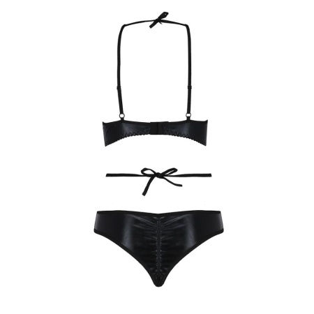 Комплект белья Passion Exclusive NAVEL SET XXL/XXXL, black, трусики и лиф с элементами под латекс || Комплект белья Passion Exclusive NAVEL SET XXL/XXXL, black, трусики и лиф с элементами под латекс || Set lingerie NAVEL SET black XXL/XXXL - Passion Exclusive: panties and bodice with elements under latex