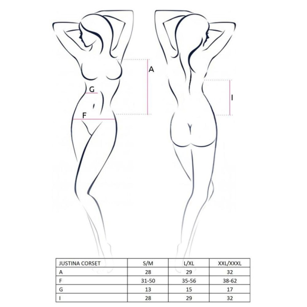 Корсет с открытой грудью Passion JUSTINA CORSET XXL/XXXL, black, трусики, шнуровка, полупрозрачный