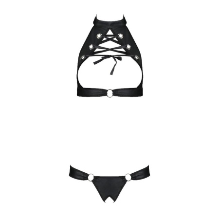 Комплект из экокожи Passion MALWIA SET with Open Bra 6XL/7XL black, топ и трусики с люверсами || Комплект із екошкіри Passion MALWIA SET with Open Bra 6XL/7XL black, топ та трусики з люверсами || PASSION MALWIA SET WITH OPEN BRA 6XL/7Xl Black Eco -Set with Passion Malwia Set With
