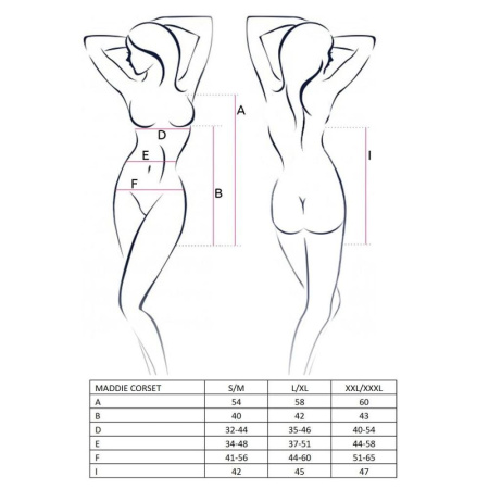 Корсет-сорочка з пажами Passion MADDIE CORSET S/M, black, трусики