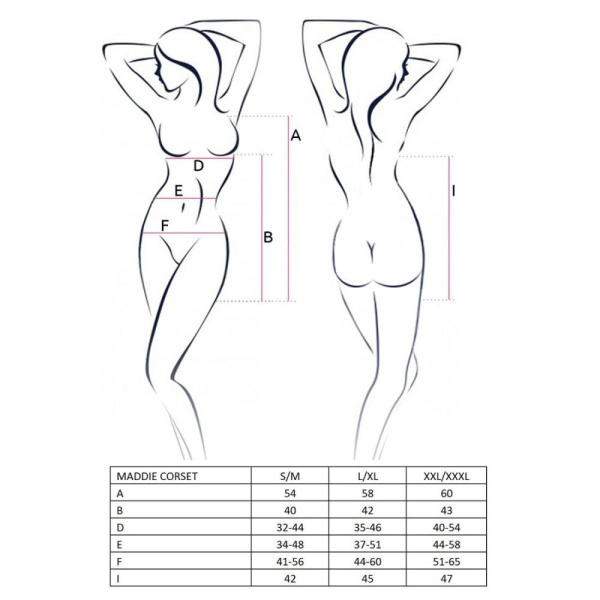 Корсет-сорочка с пажами Passion MADDIE CORSET S/M, black, трусики