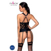 Сетчатый комплект с узором Passion HIMA CORSET L/XL, black, корсет с халтером, подвязки, трусики || Сітчастий комплект з візерунком Passion HIMA CORSET L/XL black корсет з халтером, підв'язки, трусики || Mesh set with pattern Hima Corset black L/XL - Passion, corset with halter, garters, panties