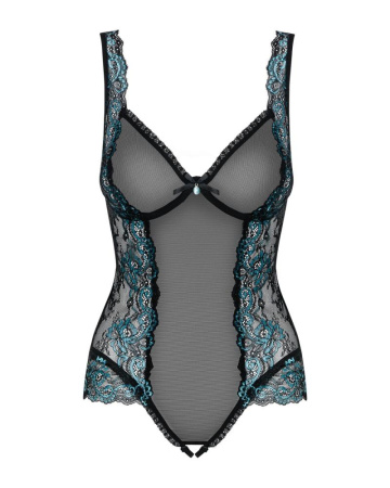 Сітчасте боді на кісточках Obsessive Amanta teddy L/XL, чорне, з доступом