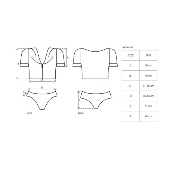 Эротический костюм полицейского Obsessive Police set S/M, black, топ, шорты, кепка, пояс, портупея