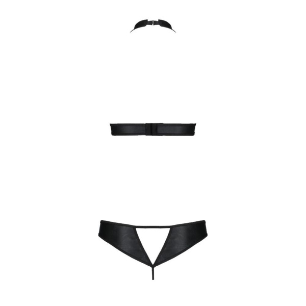Комплект из экокожи Passion MALWIA SET with Open Bra 6XL/7XL black, топ и трусики с люверсами