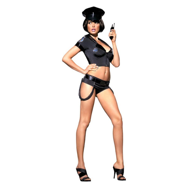 Эротический костюм полицейского Obsessive Police set S/M, black, топ, шорты, кепка, пояс, портупея