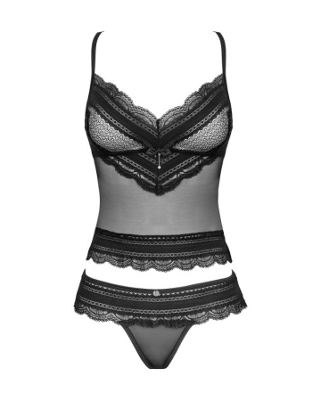Полупрозрачный набор с украшениями Obsessive Ivannes top & thong S/M, черный, топ и танга || Напівпрозорий набір з прикрасами Obsessive Ivannes top & thong S/M, чорний, топ та танга || A translucent set with decorations ObsESIVE IVANNES TOP & TONG S/M, Black, Top and Tanga
