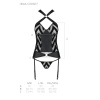 Сетчатый комплект с узором Passion HIMA CORSET L/XL, black, корсет с халтером, подвязки, трусики || Сітчастий комплект з візерунком Passion HIMA CORSET L/XL black корсет з халтером, підв'язки, трусики || Mesh set with pattern Hima Corset black L/XL - Passion, corset with halter, garters, panties