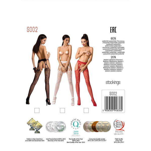 Эротические колготки-бодистокинг Passion S002 red, имитация кружевных чулок и пояса