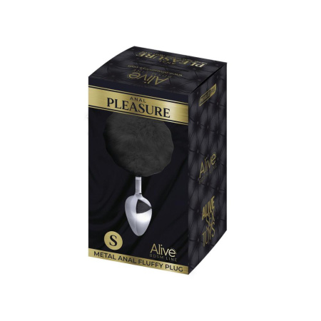 Металлическая анальная пробка Кроличий хвостик Alive Fluffy Plug S Black, диаметр 2,8 см || Металева анальна пробка Кролячий хвостик Alive Fluffy Plug S Black, діаметр 2,8 см || 