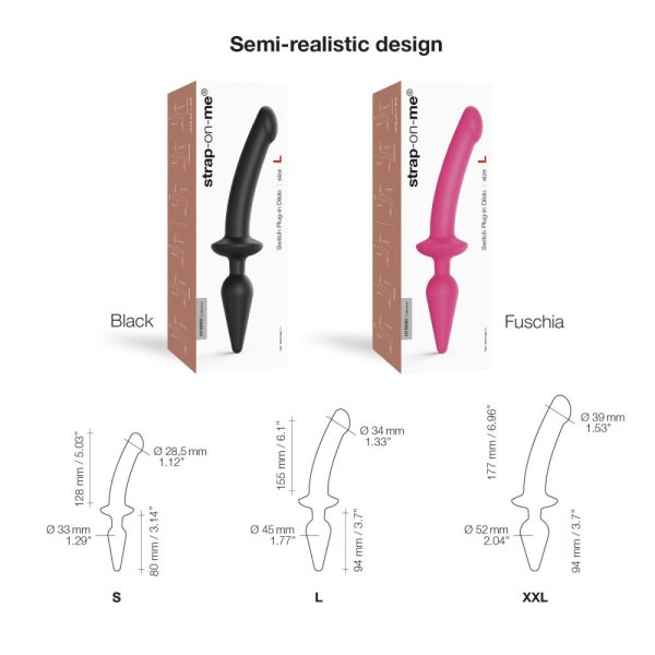 Анальная пробка с дилдо 2в1 Strap-On-Me SWITCH PLUG-IN DILDO Fuchsia L, диаметр 4,5/3,4 см