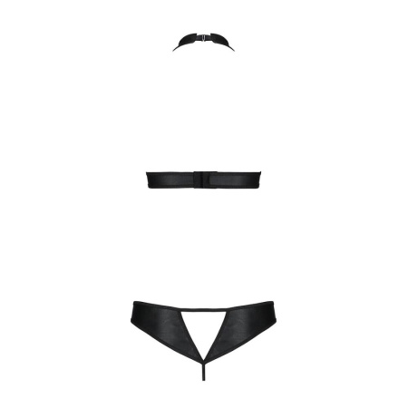Комплект открытый топ и трусики из эко-кожи с люверсами Passion MALWIA SET Open Bra XXL/XXXL black || Комплект відкритий топ та трусики з екошкіри з люверсами Passion MALWIA SET OpenBra XXL/XXXL, black || Set: open top and panties from eco-leather with eco Malwia Set with Open Bra black XXL/XXXL